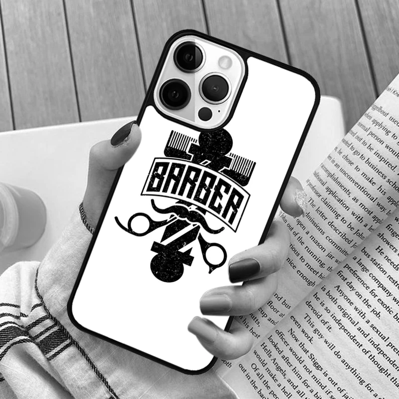 Funda de teléfono con diseño de tijeras y rayas de peluquero para iPhone