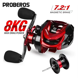 Carrete de pesca PROBEROS Baitcast con relación de engranaje 7,2: 1, carrete de fundición de cebo con carrete de metal ultraligero