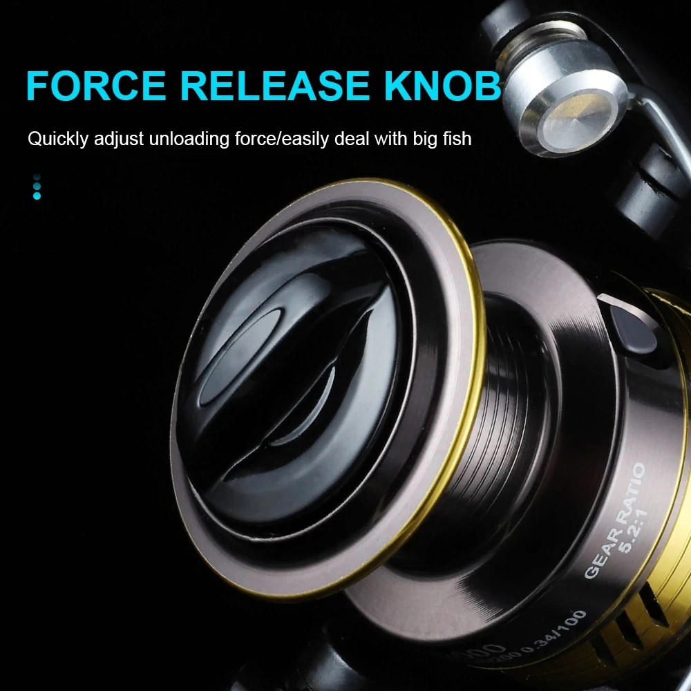 Carrete giratorio 2026, carretes de pesca giratorios de arrastre máximo de 22LB, carrete de pesca para agua dulce, relación de engranaje 5,2: 1 con mecedores de Metal plegables - imagen 5