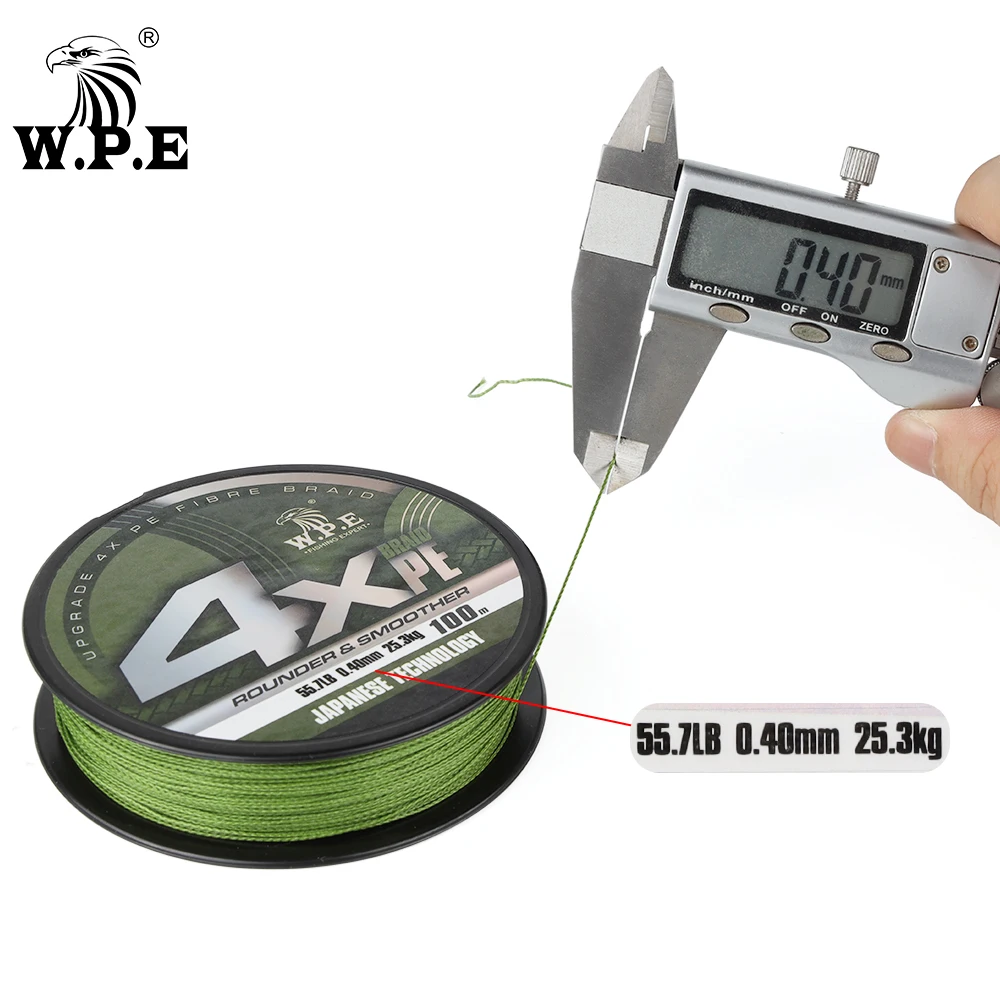 W.P.E-línea de pesca trenzada de 4x100m, 0,18mm-0,50mm, 24lb-76.3lb, línea de PE verde militar, señuelo de lubina, aparejos de línea de pesca de carpa - imagen 4