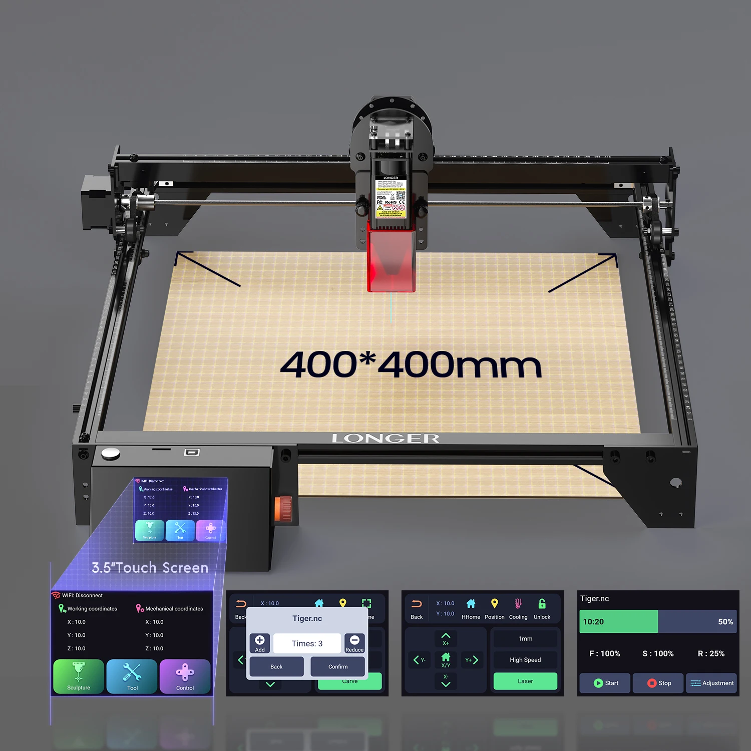 Grabador Láser LONGER RAY5 10W – Pantalla Táctil, Precisión 0.06mm - imagen 2
