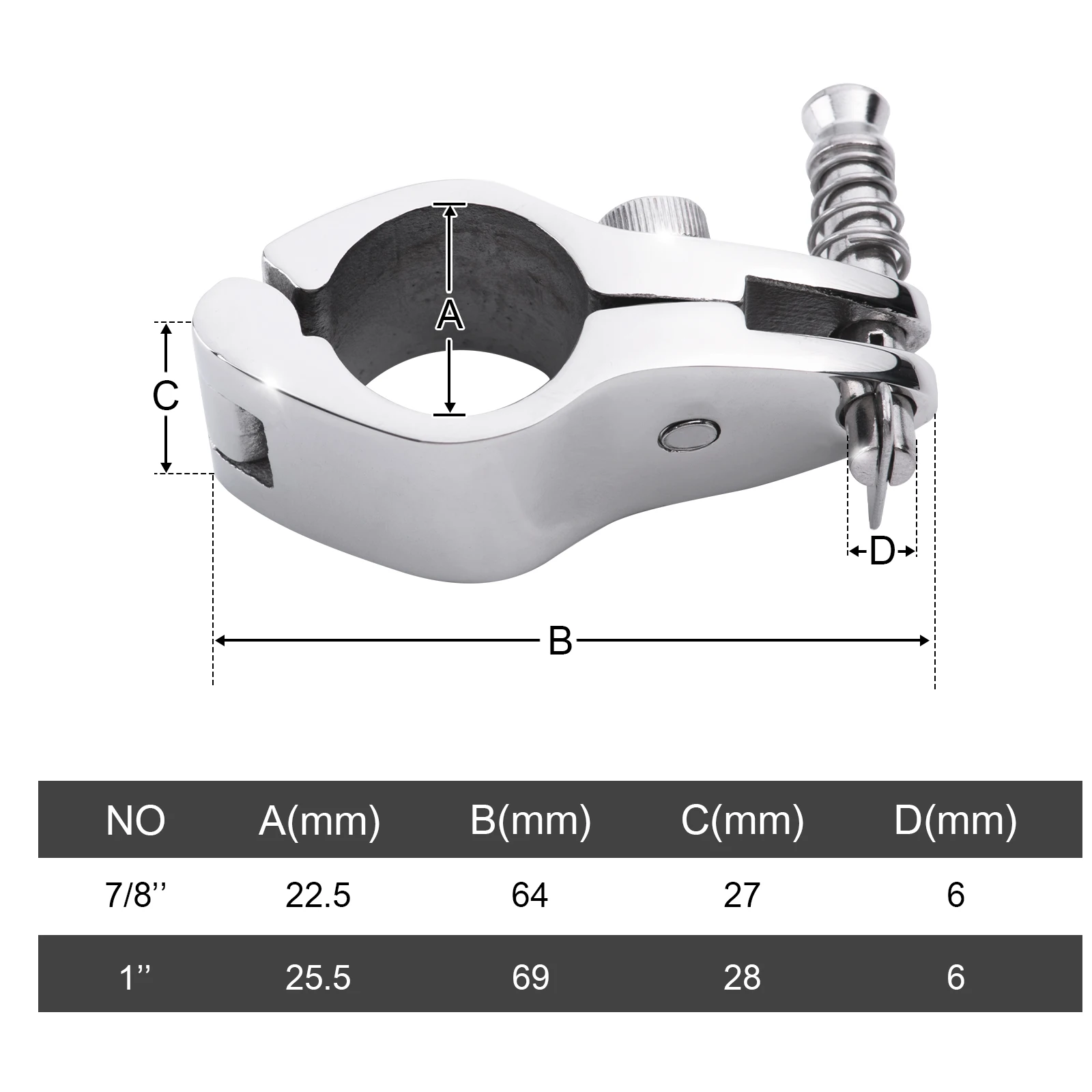 Goture-Bimini para barco de acero inoxidable 316, pieza superior con bisagras de 22mm y 25mm, deslizamiento de mandíbula, Hardware marino de fácil instalación, 2 uds./lote - imagen 3