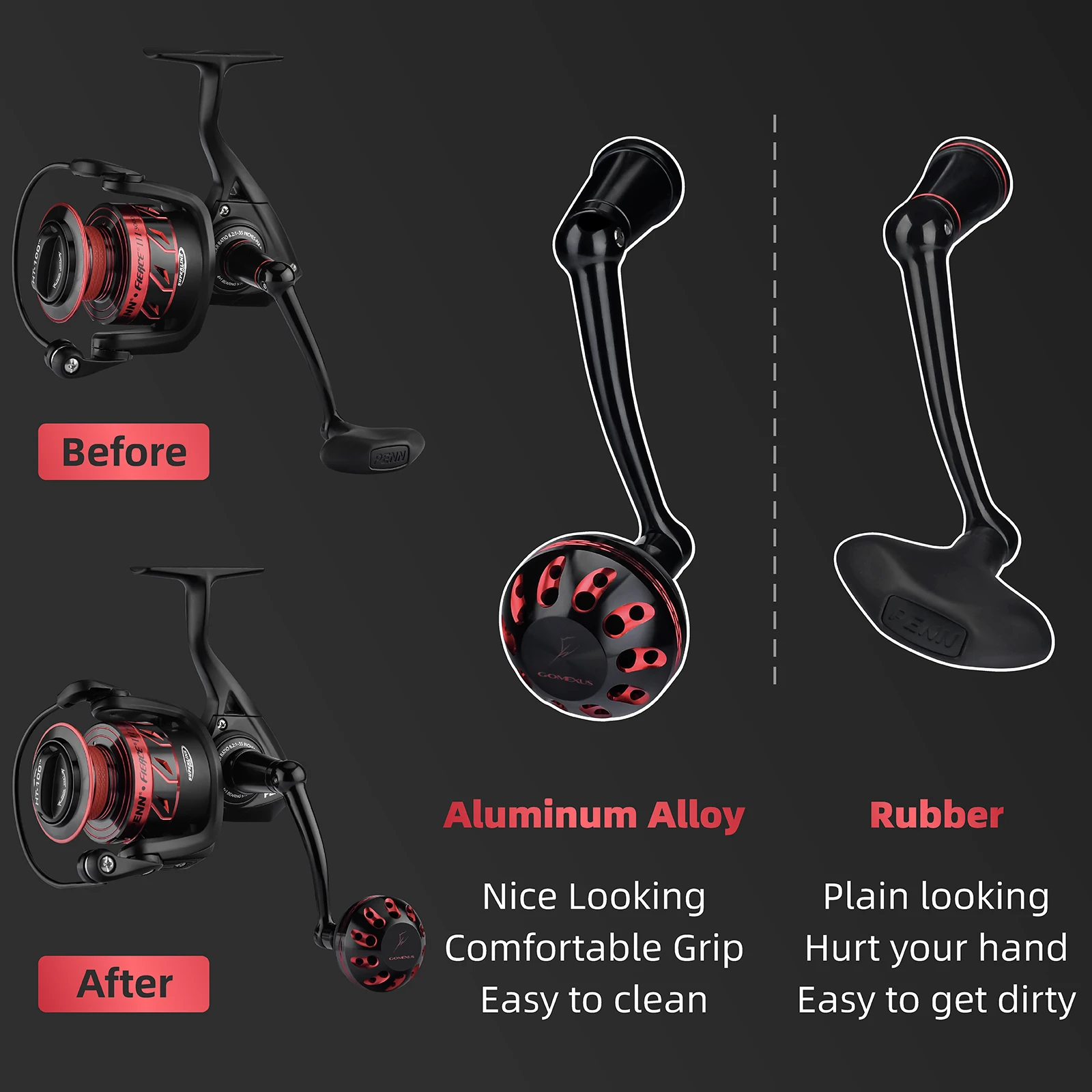 Manija de alimentación de aluminio Plug and Play Gomexus para Penn Fierce III y IV 1000-4000 y 8000 - imagen 3