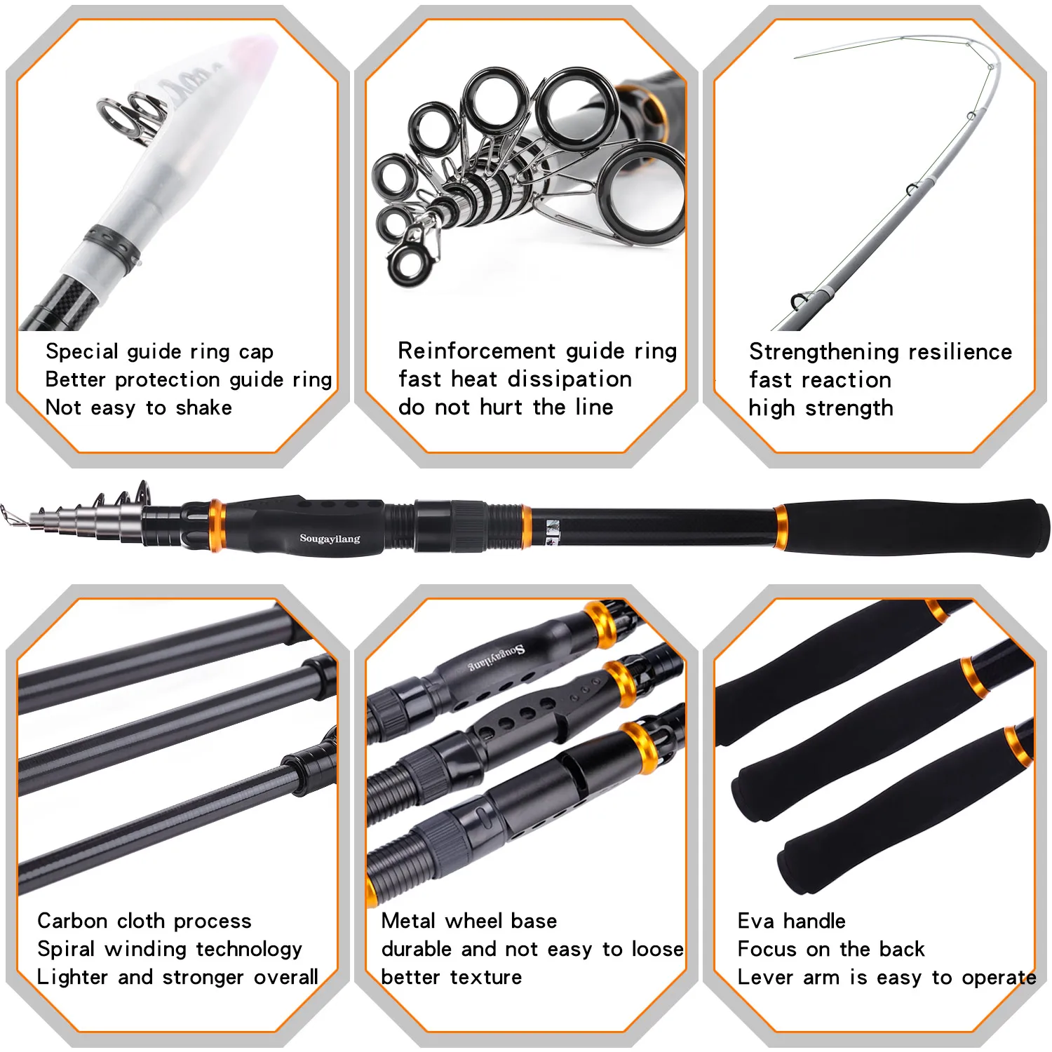 Sougayilang-caña de pescar telescópica portátil de carbono 99%, aparejos de pesca de mano, buena carpa - imagen 2