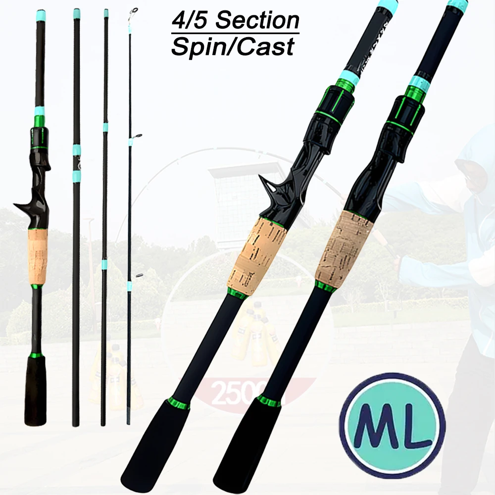 Caña de pescar de viaje de carbono duro para barco, 4/5 secciones, Mini caña de Jigging de Baitcasting corta, colores amarillo/verde para sal/agua dulce