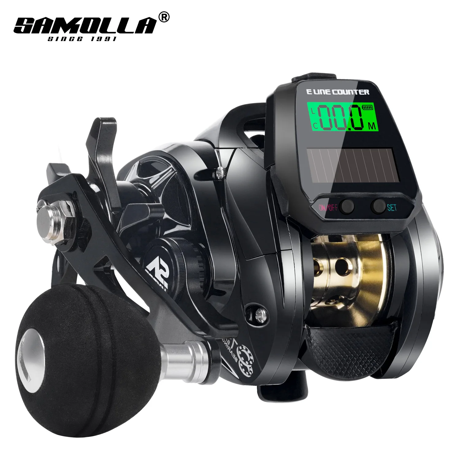 Carrete Baitcasting Samolla Solar – Carga USB y pantalla grande
