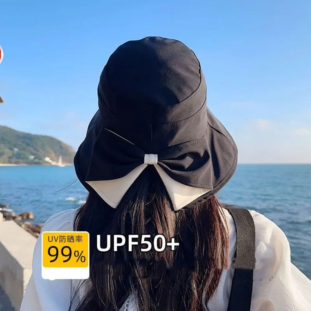 Sombrero de pescador con lazo elegante, sombrero plegable de estilo coreano para verano, sombrero para el sol de ala ancha, protección UV, sombreros de protección solar de secado rápido para vacaciones - imagen 4