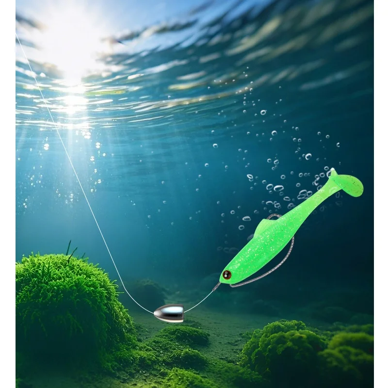 Señuelo de pesca con cola en T, cebo suave con tira blanca irritable, señuelo Artificial de hundimiento lento, gusano de 4-7cm, color negro, mandarín - imagen 4