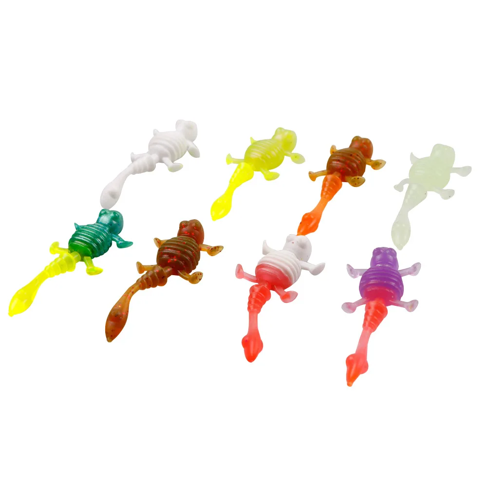 Señuelo de pesca suave de silicona, 10 Uds., 1g/5cm, cebo de gusano Artificial en forma de camarón, olor Wobbler, atractivo para aparejos de pesca de curricán - imagen 4