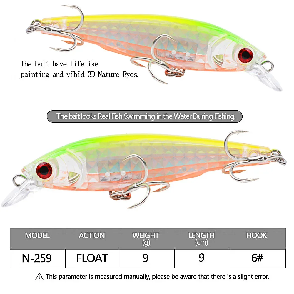Señuelo de Pesca flotante Minnow, 90mm, 9,5g, Pesca Wobbler, trucha de agua salada, lubina, cebo Artificial, sonajeros al por mayor, accesorios de Swimbait - imagen 4
