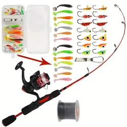 Juego de cañas de pescar en hielo multicolor, 33 Uds., caña de pescar en hielo retráctil, línea de balsa, carrete de pesca, cebo de pesca, juego de cañas articuladas