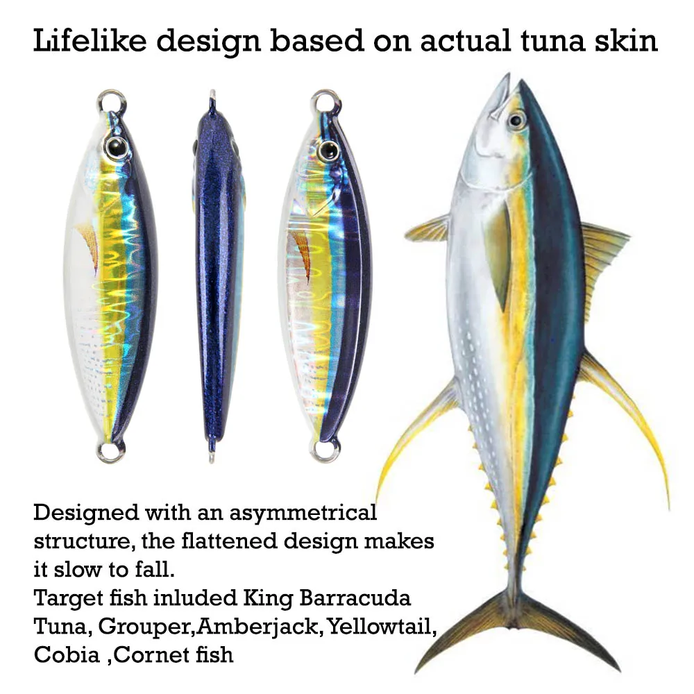 FSTK-señuelo de pesca brillante, cebo Artificial cosido con gancho de asistencia, Tuna15g30g40g60g, plantilla de paso lento, lubina, Salterwater - imagen 2