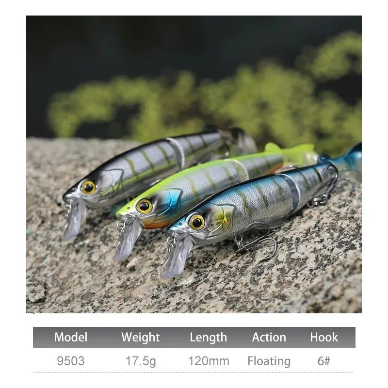 Señuelos de pesca Kingdom, cebos duros flotantes multiarticulados de 120mm, Jerkbait Minnow Swimbait, Wobblers de trucha, señuelo de pesca suave con cola en T - imagen 3