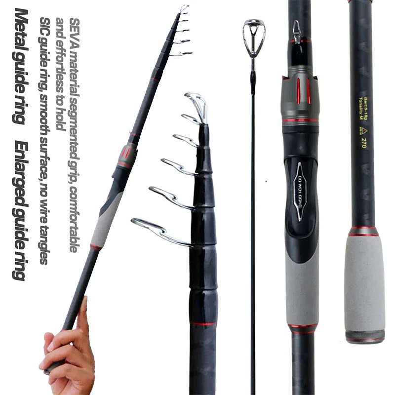 Caña de pescar de pulpo telescópica portátil GHOTDA 1,8/2,1/2,4/2,7/3,0 M caña de Baitcasting de alto carbono para señuelo/aparejos de pesca de barco - imagen 3