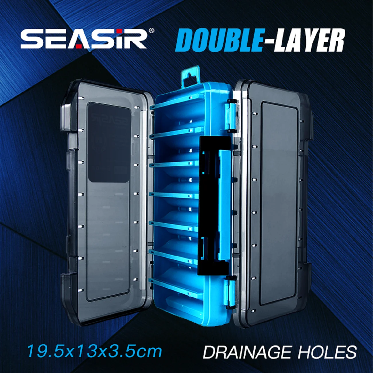 SEASIR-caja de aparejos de pesca de doble cara, caja de plástico para almacenamiento de señuelos, estuche para accesorios de pesca con múltiples compartimentos