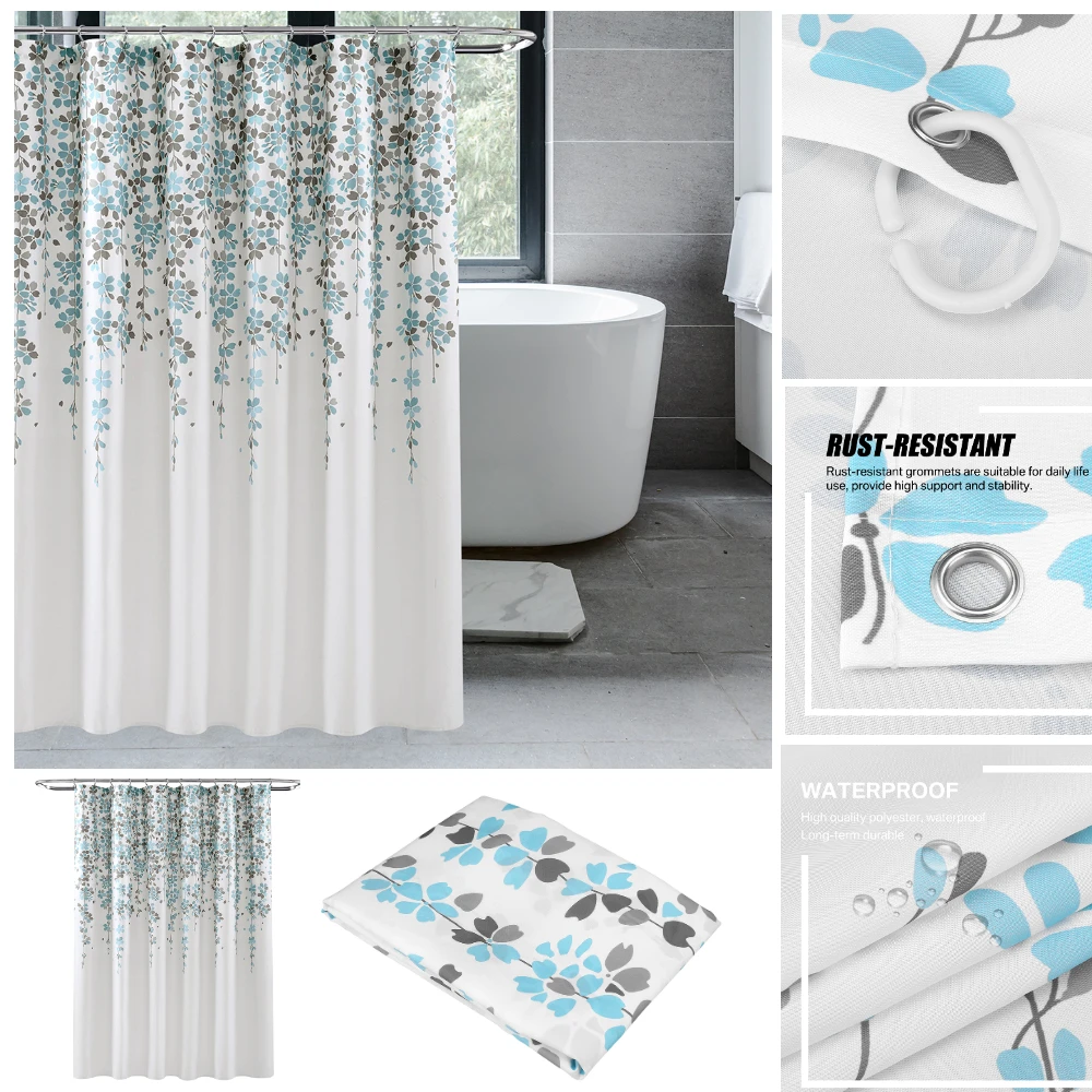 Cortina de ducha bohemia, planta de acuarela, flor colorida, decoración moderna y sencilla para el baño del hogar, cortinas de baño de tela con ganchos - imagen 4