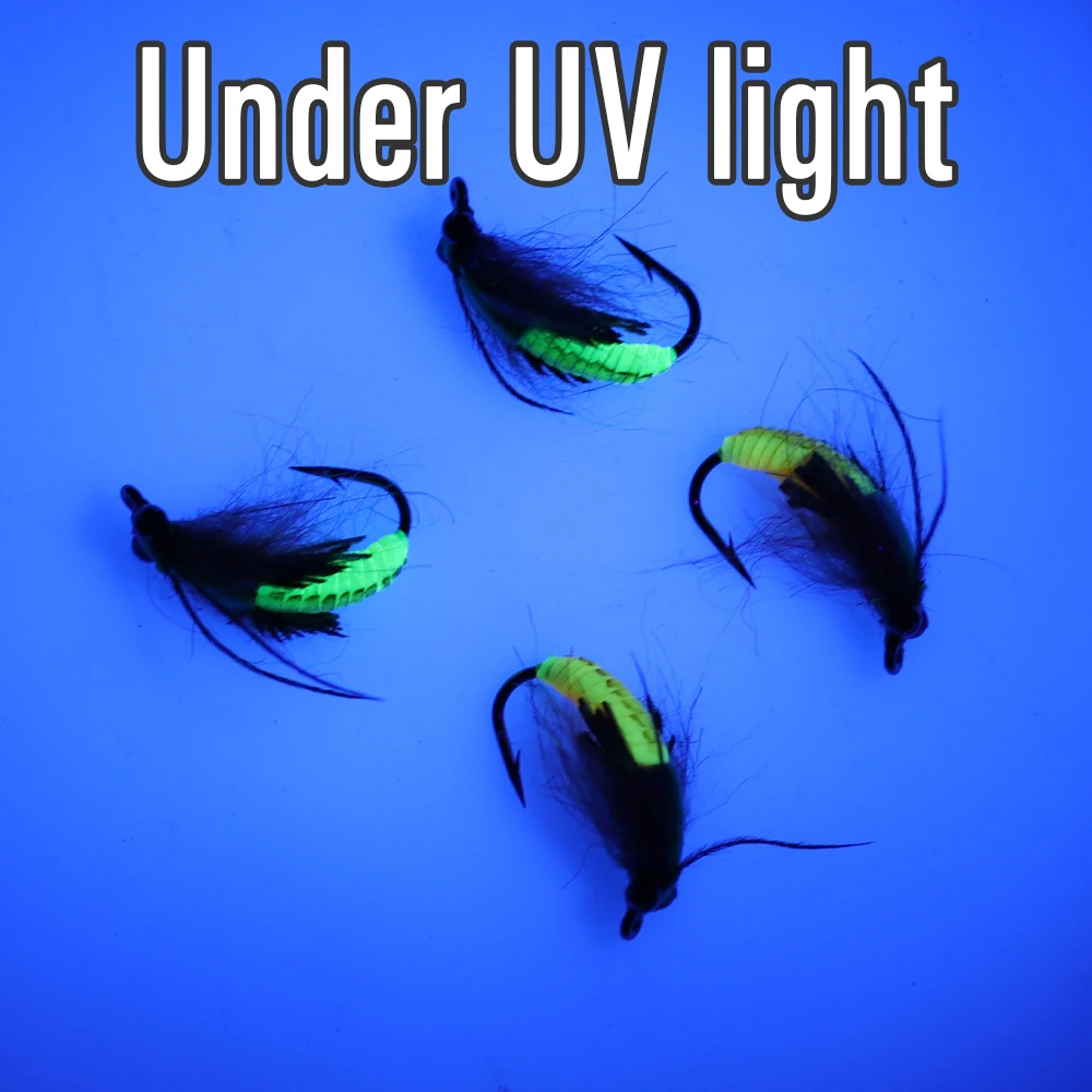 ICERIO-Cuentas de cadena de piel UV, 4 piezas, cabeza de Ninfa, Scud, gusano, camarones, moscas, trucha, Mosca, señuelo de pesca, cebo - imagen 3