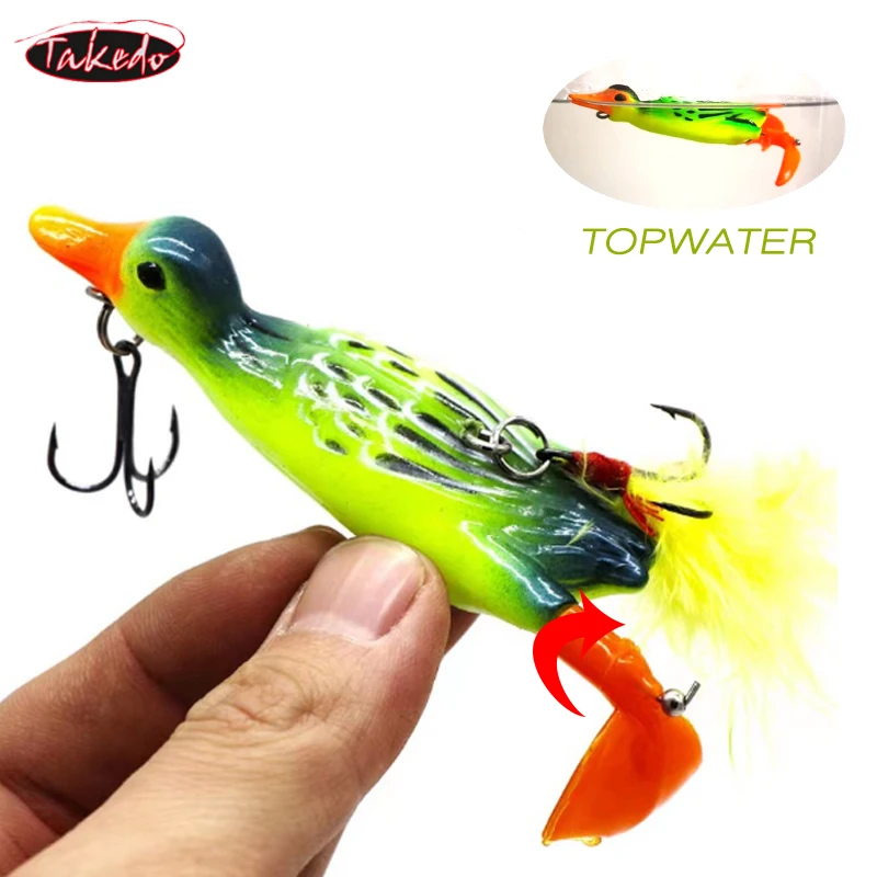 TAKEDO 9.5CM14G Topwater Frog señuelo Trolling Spin Bait Tractor pato señuelo con 6 #   Cebo de hélice de gancho triple para Lucio de cabeza de serpiente - imagen 2