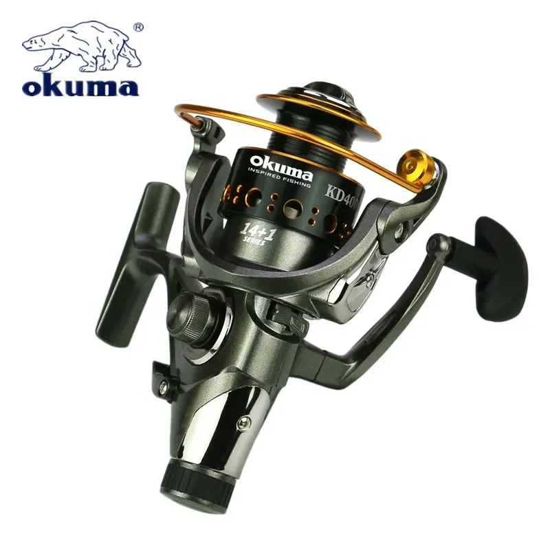 OKUMA-Rueda de pesca con freno delantero y trasero de doble liberación, carrete de pesca de arrastre máximo de 12Kg, 4,9: 1, alta velocidad, 3000-6000 - imagen 3