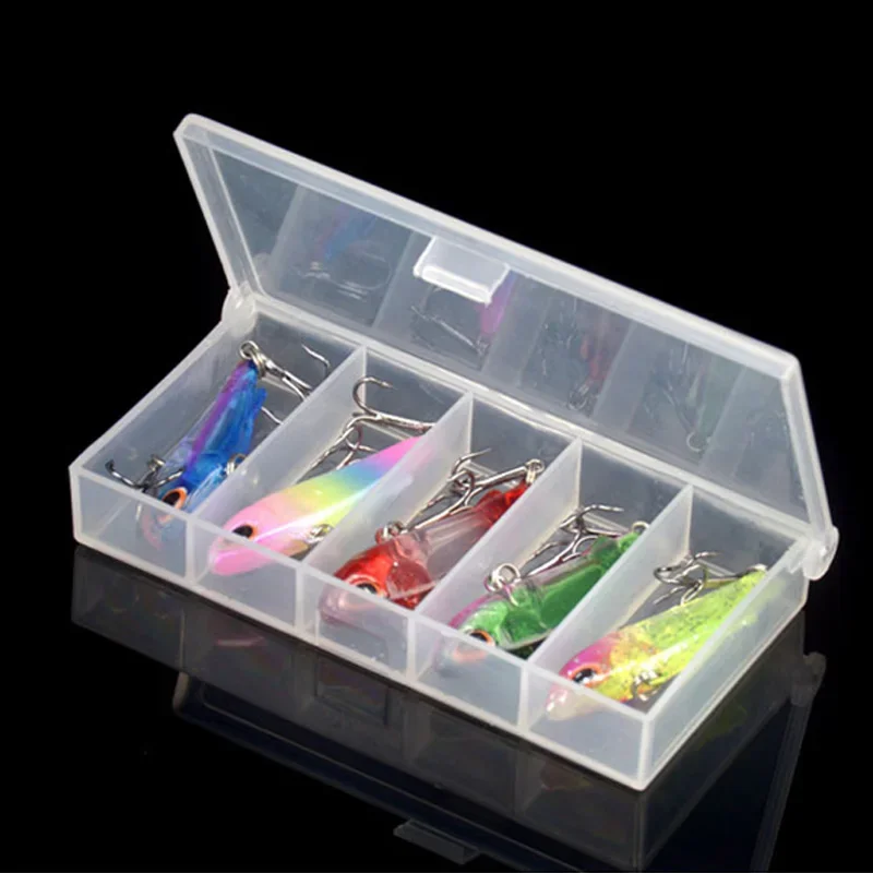 Nuevo 5 uds Mini VIB 4,5 cm 4g juego de Señuelos de Pesca con caja cebos duros Wobblers señuelos hundimiento carpa aparejos de pesca Artificial - imagen 5