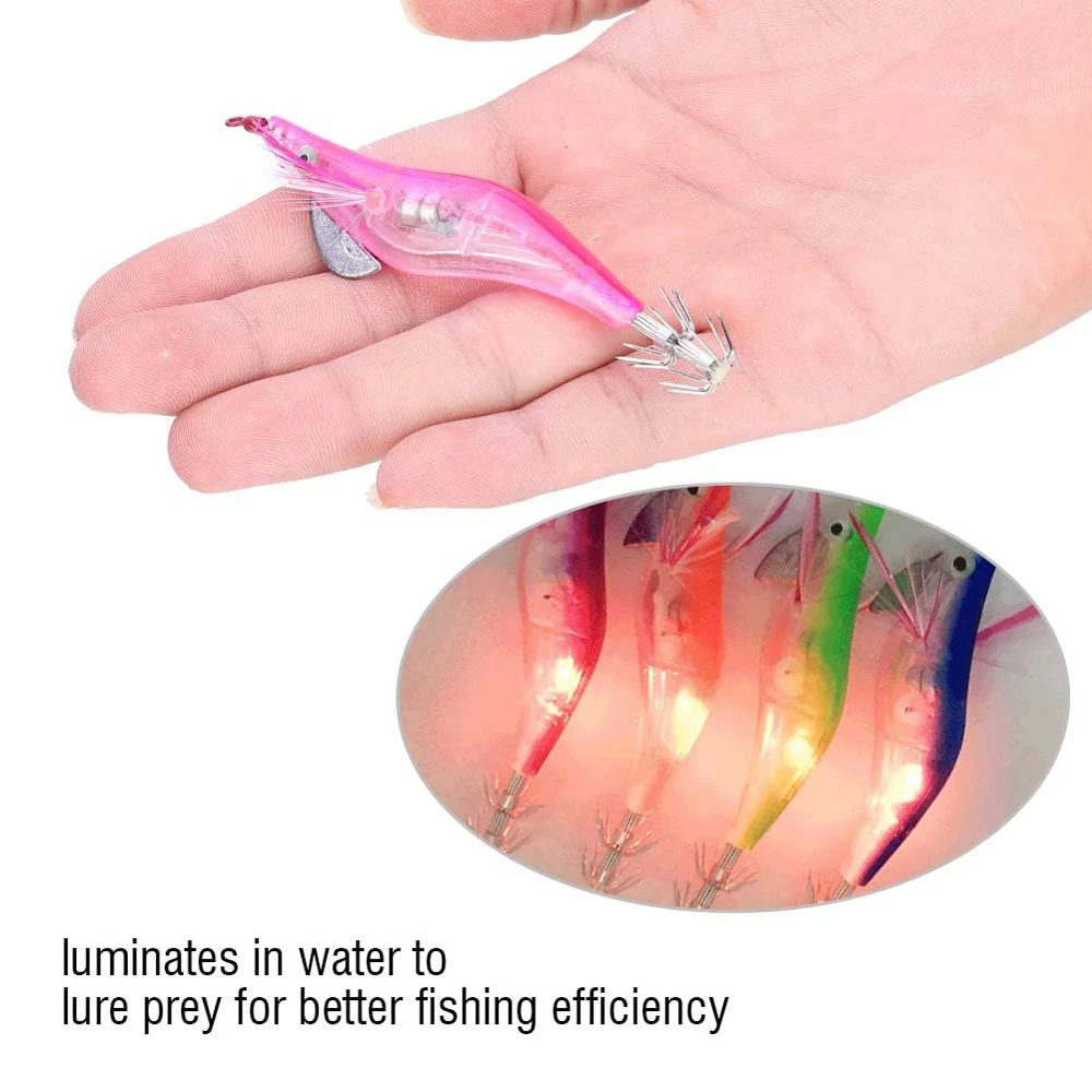 Señuelo electrónico de pesca de camarones, cebo duro luminoso de pulpo Artificial, 12,5g, 10,5 cm, anzuelos de calamar, aparejos nocturnos, 6 piezas - imagen 2