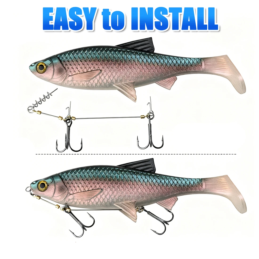 Equipo de Pesca FishTrip, Señuelos Blandos, Aparejos de Pesca con Anzuelos Dobles y Triples de Alambre de Acero, con Pasador de Bloqueo con Resorte - imagen 4