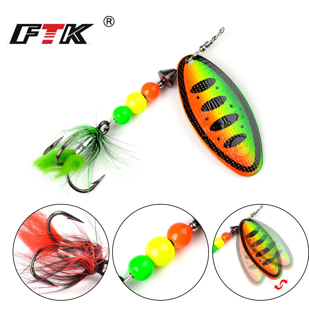 FTK-señuelo de pesca de 8g/14g/20g, Spinner de plumas, señuelo duro, cebo artístico, señuelo de cuchara de Metal, aparejos de pesca, anzuelos triples, 1 ud. - imagen 4