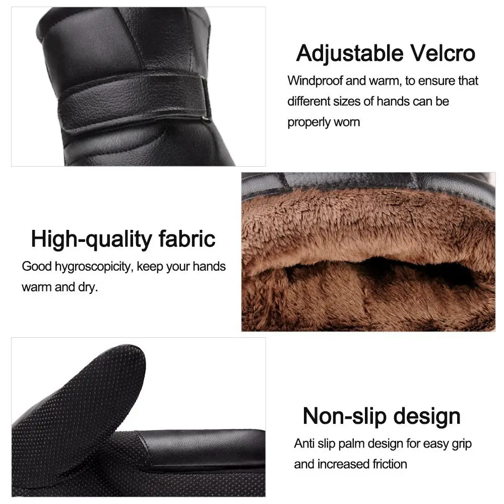 Guantes de cuero polar para otoño e invierno con pantalla táctil, manoplas cálidas peludas, manoplas gruesas de felpa con dedos completos - imagen 4