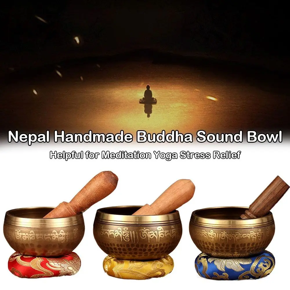 Cuenco con sonido de Buda de Nepal hecho a mano, alivio del estrés, Yoga, sonido de cobre, meditación, canto, juego de cuencos tibetanos