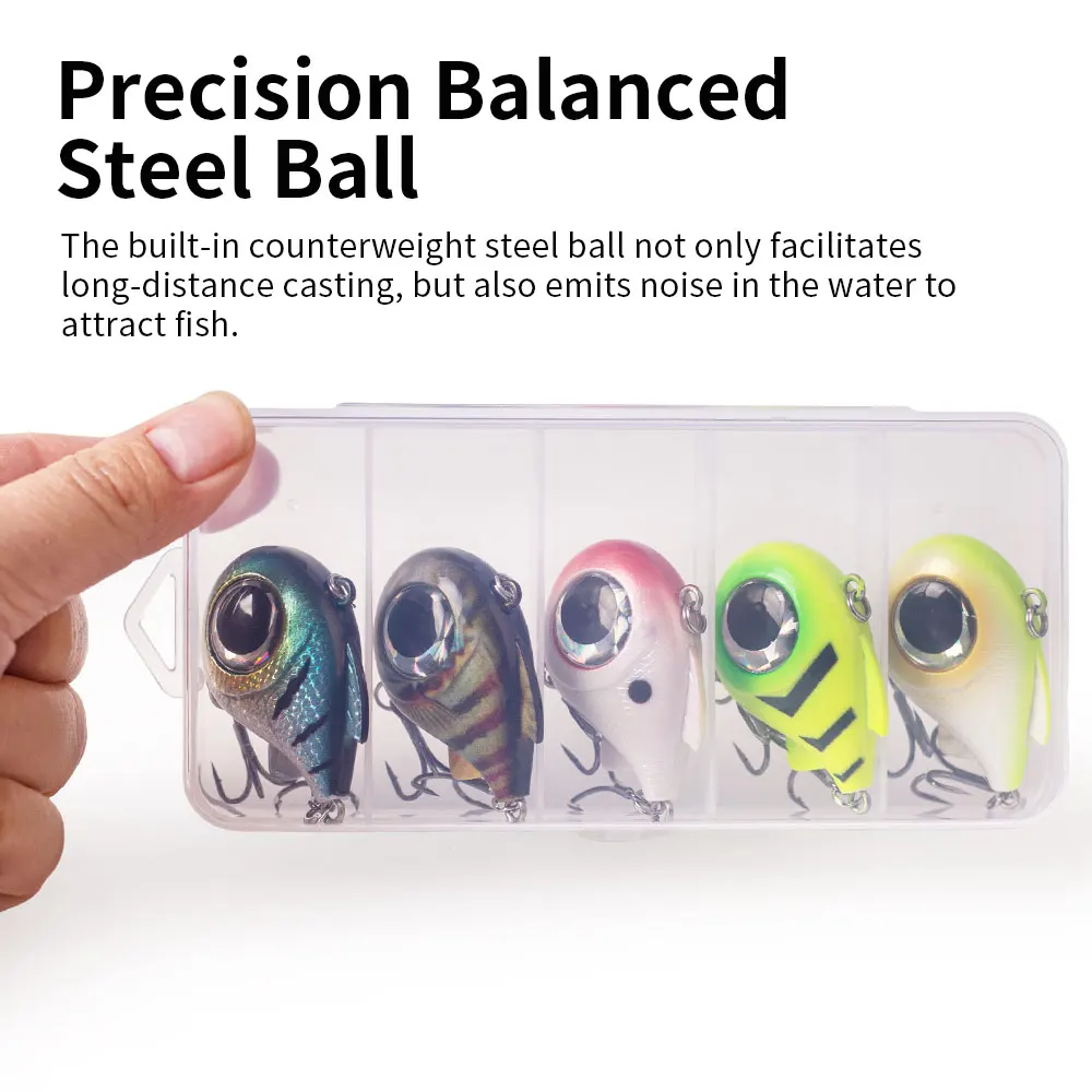 Haanlin 5 unids/caja ojos grandes VIB 4 cm/1,57 pulgadas/8,5g Señuelos de Pesca hundimiento vibración sonajero bola cebos duros artificiales aparejos de lubina - imagen 4