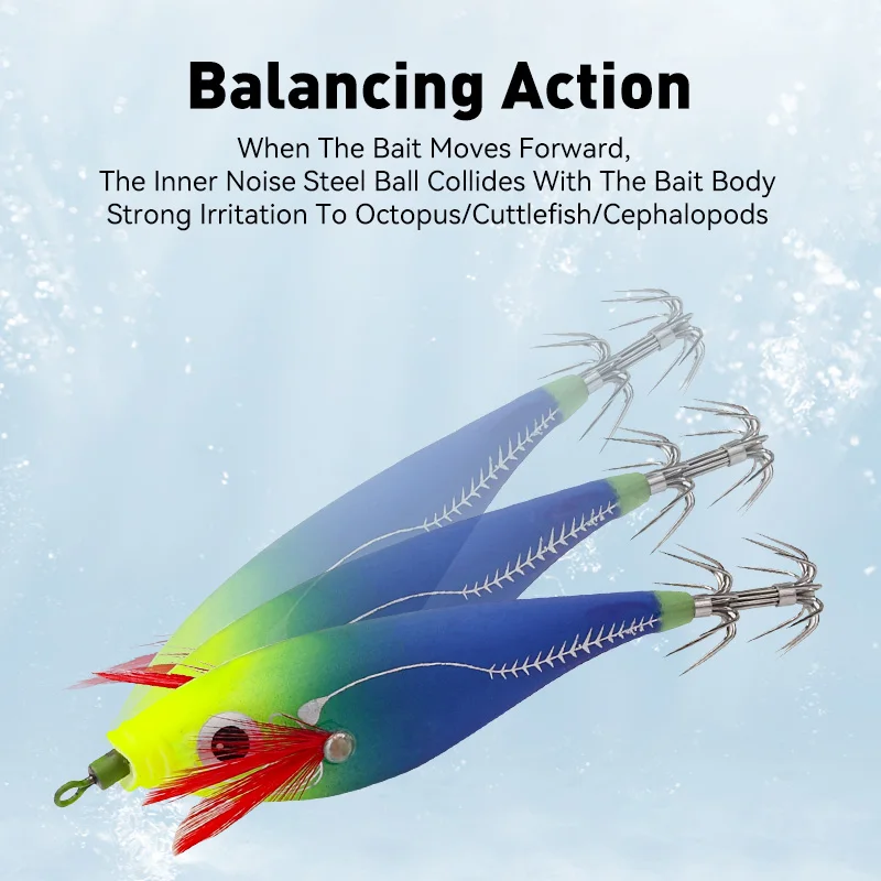 LEYDUN-plantilla de calamar Horizontal luminosa, anzuelo de calamar y camarón de madera, 14 Uds., señuelo de pesca LEYDUN, pulpo, sepia, camarones, cebos de agua salada - imagen 5