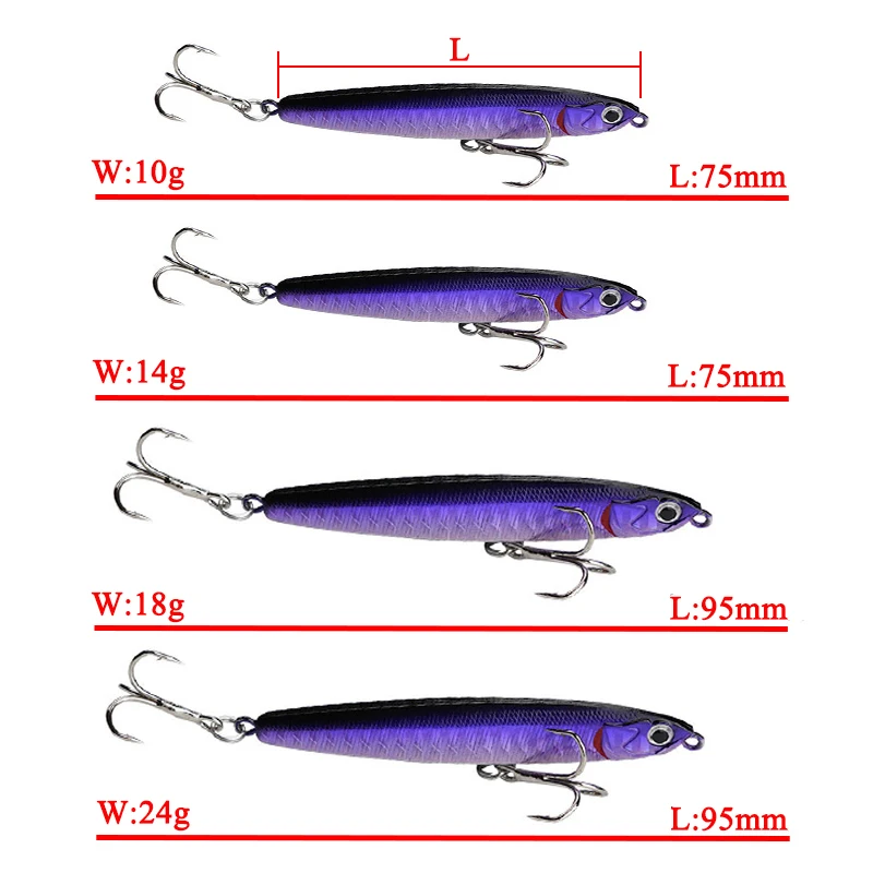 Señuelo DE PESCA DE LÁPIZ, hundimiento, cebo de plástico duro, Lucio de curricán, accesorios de aparejos de pesca de lubina, agua salada, 10g, 14g, 18g, 24g - imagen 2