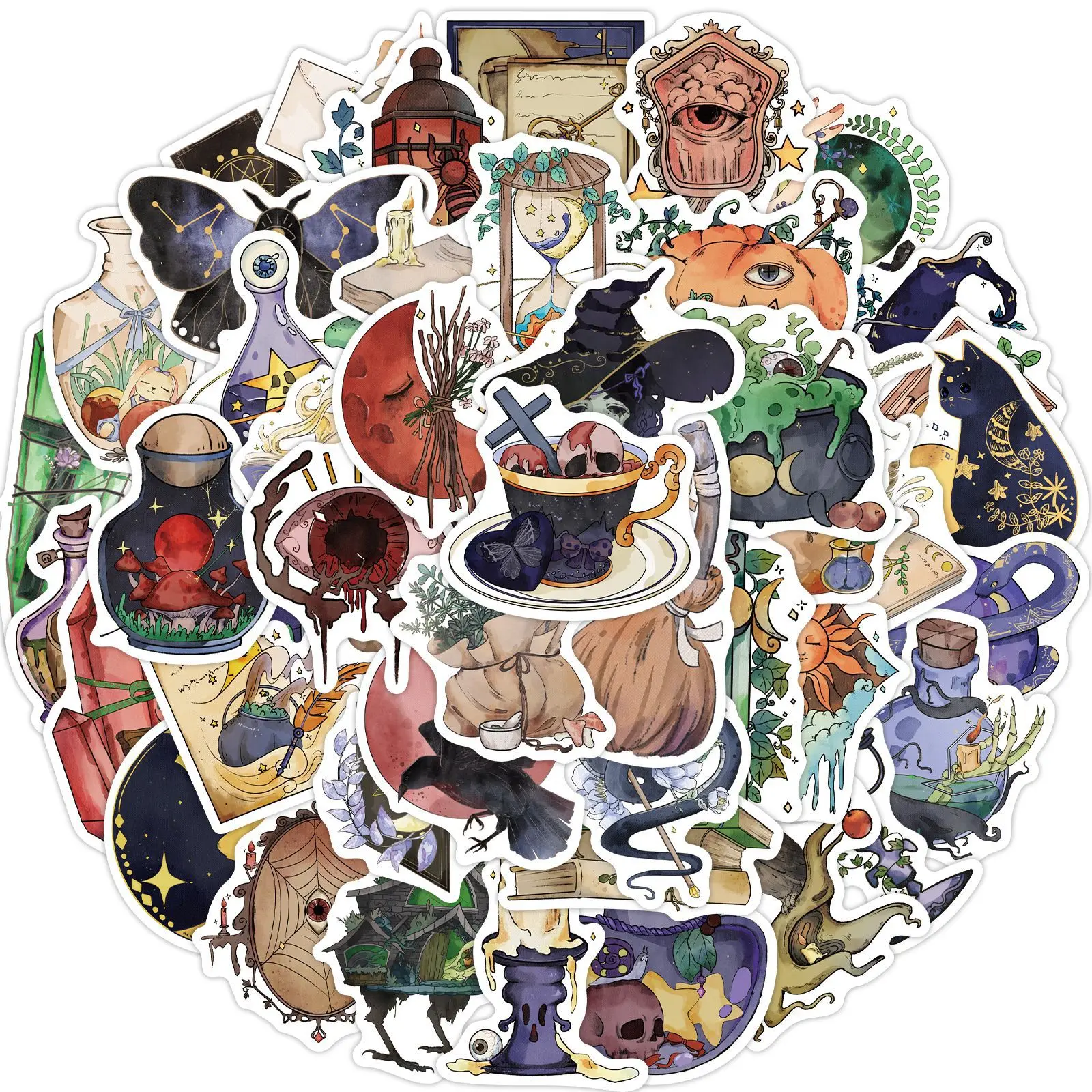 50 Uds. Pegatinas de grafiti de estética de bruja Retro, pegatinas para teléfono, guitarra, portátil, maleta, taza, pegatina impermeable, juguete para niños - imagen 3