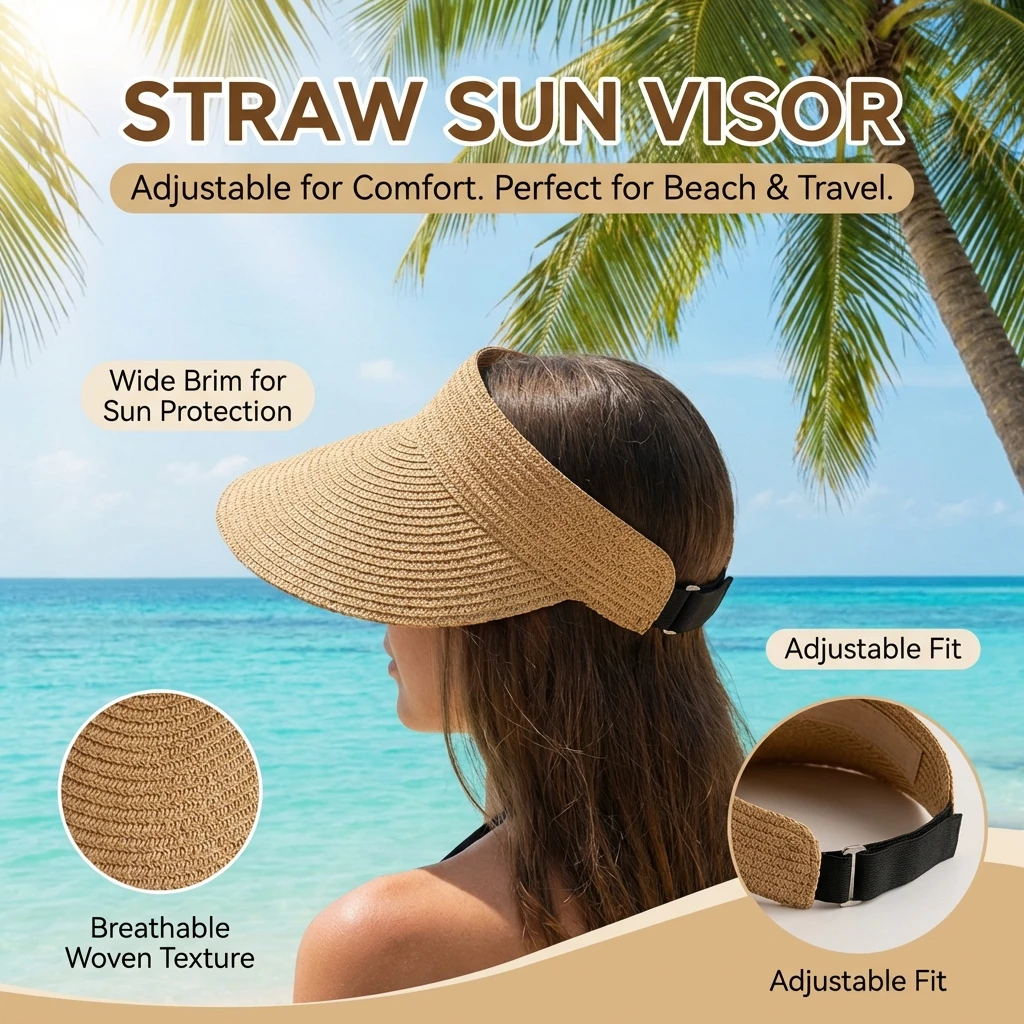 sombrero de pesca paja ala-ancha upf transpirable y plegable para el verano - imagen 4