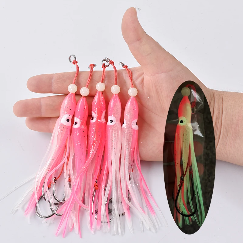 5 unids/pack calamar suave 12cm 5,5g falda de gel de silicona tentáculo 15 # Anzuelo de doble asistencia, aparejo de anzuelo de señuelo, aparejos de pesca, pesca en agua salada - imagen 3