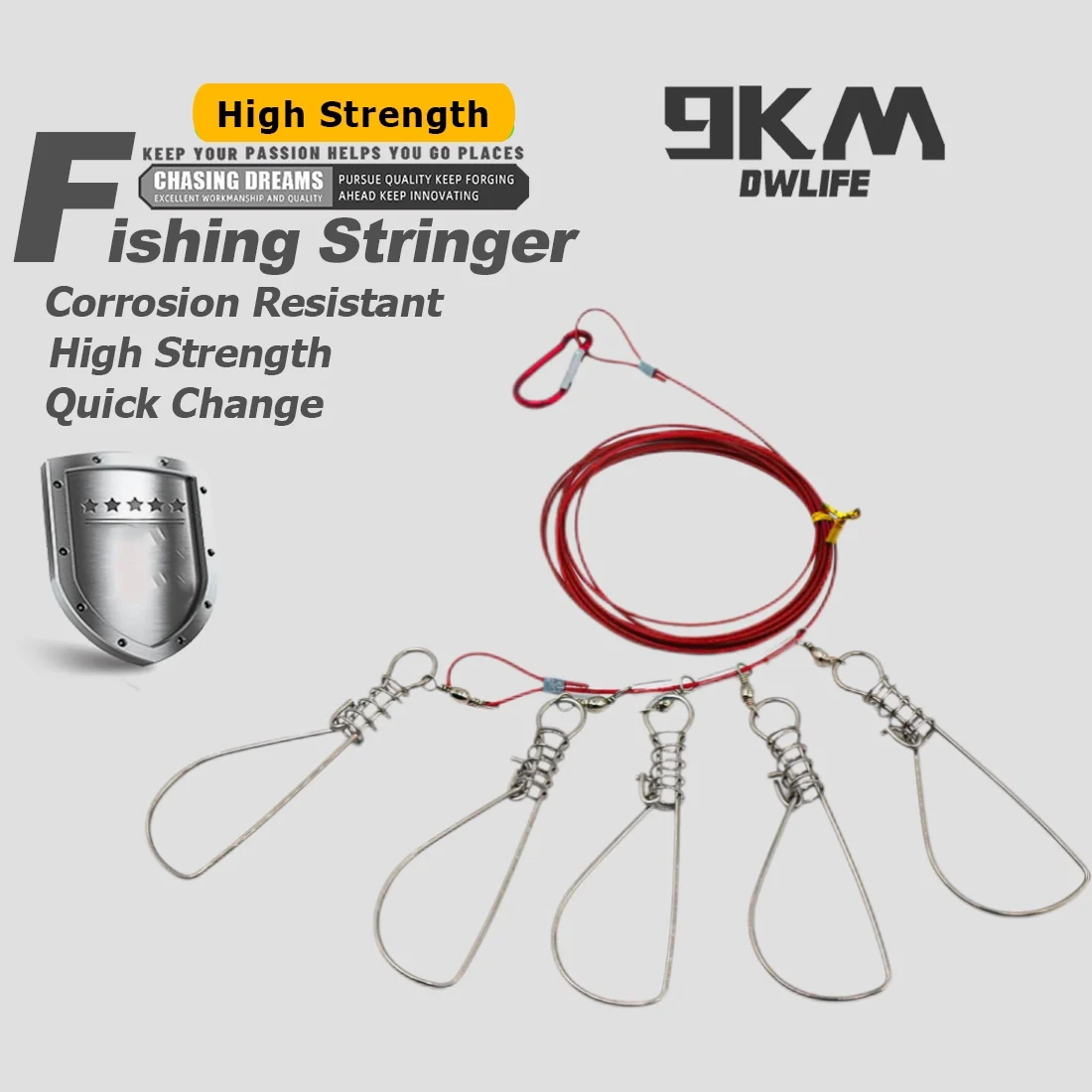 Sujetapeces acero inoxidable – Cuerda roja con clip para pesca en vivo