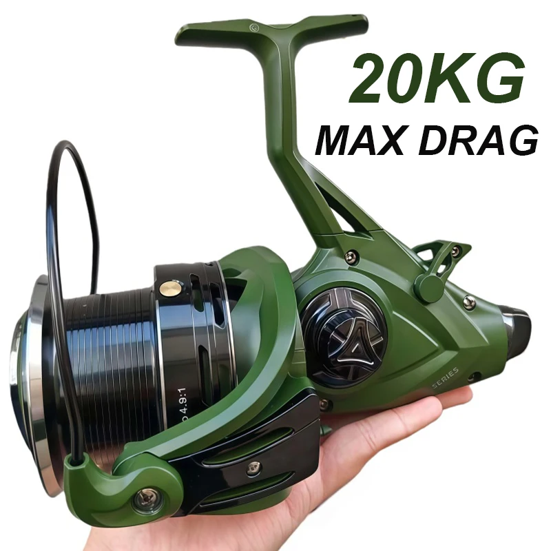 Carrete de pesca giratorio de larga distancia, rueda alimentadora de lubina y carpa de gran capacidad con arrastre máximo de 25KG, serie 9000-12000 para todas las aguas