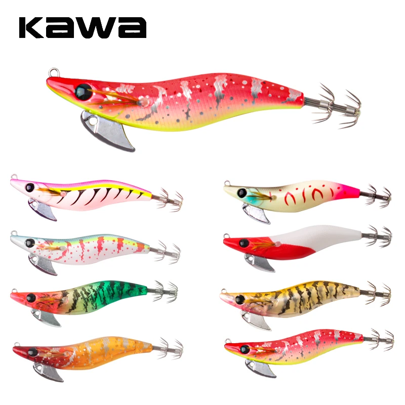 Kawa-señuelo de calamar para camarones de madera, 13g, 93mm, anzuelos de calamar, revestimiento UV, cebos de pesca para calamar, pulpo, Culterfish, 1 ud.