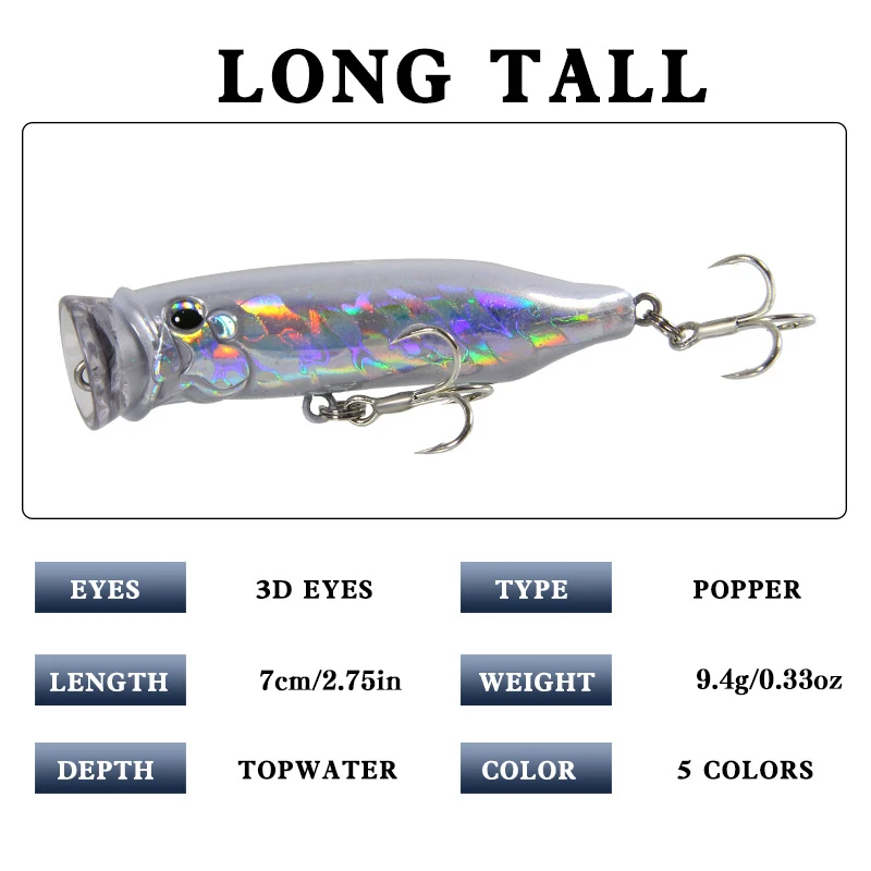 Popper-Señuelos de Pesca flotantes artificiales, cebo duro Topwater, 7cm/9,4g, Wobblers, ojos 3D, artículos de aparejos de pesca para accesorios marinos - imagen 2