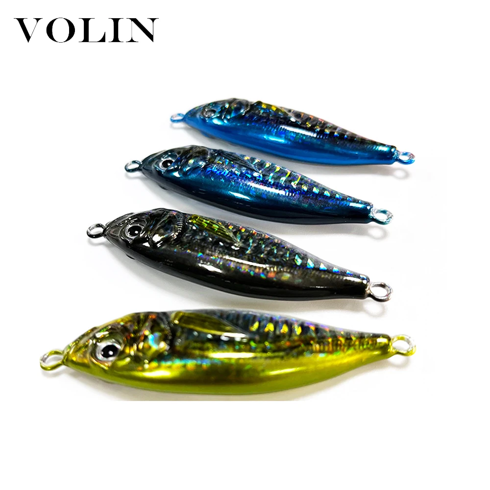 VOLIN-señuelo de pesca de plantilla de Metal, cebo con doble gancho de pesca, impresión 3D, cuchara de fundición a tierra lenta, luminoso, 60g, 80g, nuevo - imagen 2