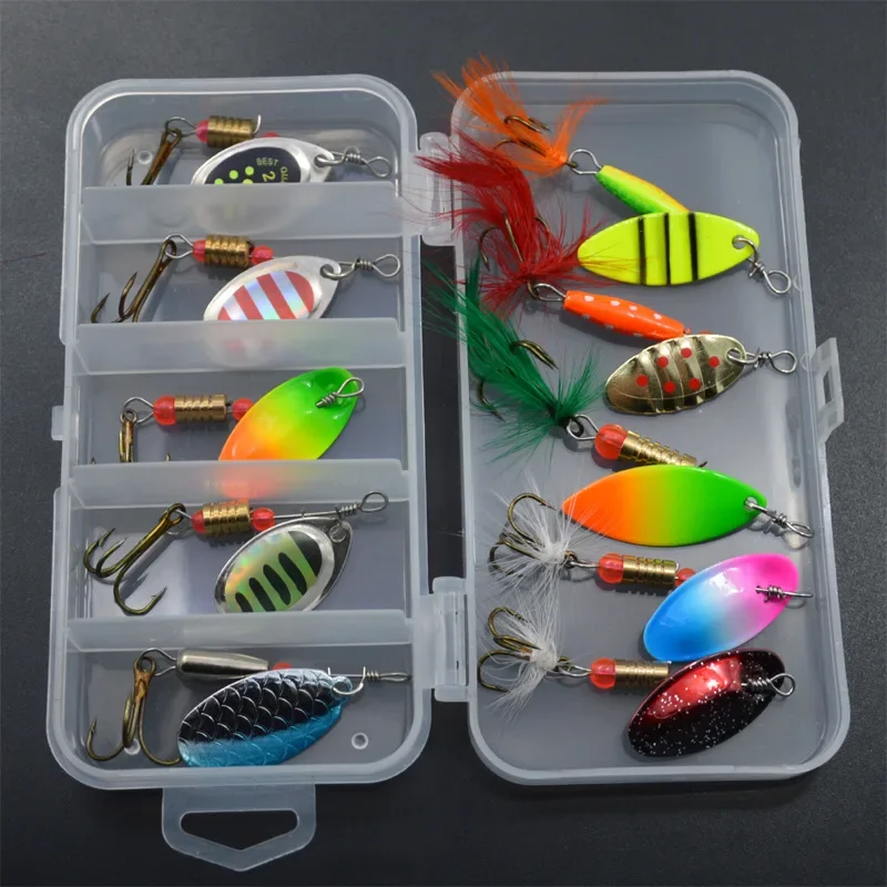 Señuelo de pesca giratorio con cuchara de Metal, juego de 10 Uds., Spoonbait, Crankbaits, Wobblers de pesca para Lucio, Kit de ganchillo, cebo Artificial - imagen 5