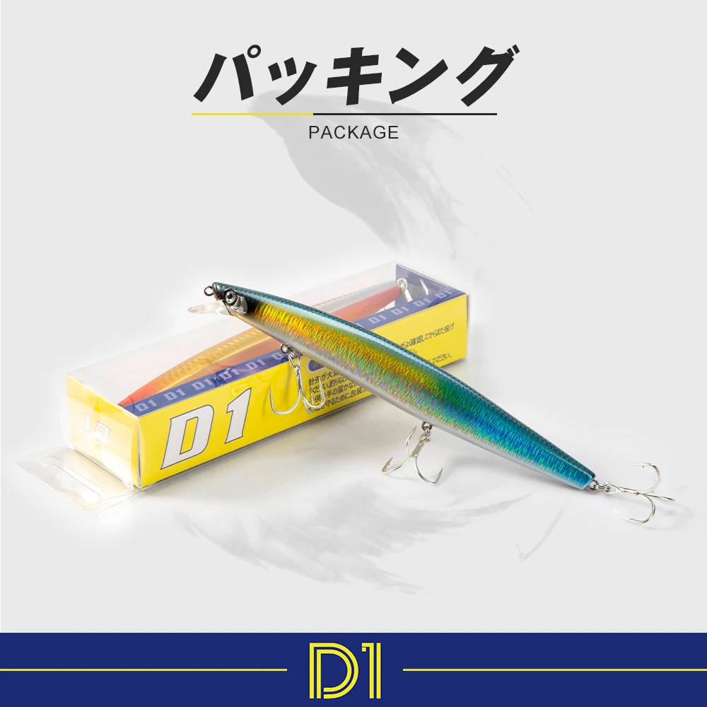 D1-señuelo flotante para pececillos, Wobbler de 163mm/32g, silencioso, para pesca en el mar, agua salada, Jerkbait, giratorio para lubina, trucha, señuelo duro, productos de pesca