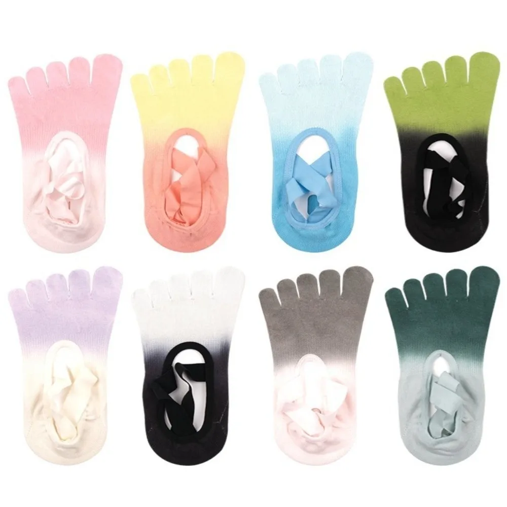 1 par de calcetines de Yoga antideslizantes de cinco dedos con correa cruzada calcetines de Yoga con dedos divididos de cinco dedos elásticos de algodón - imagen 5