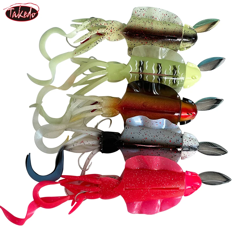 TAKEDO LD01 nuevo diseño 26cm 285g efecto UV luminoso señuelo de calamar cebo suave elástico vívido pulpo Señuelos de pesca con ganchos - imagen 5