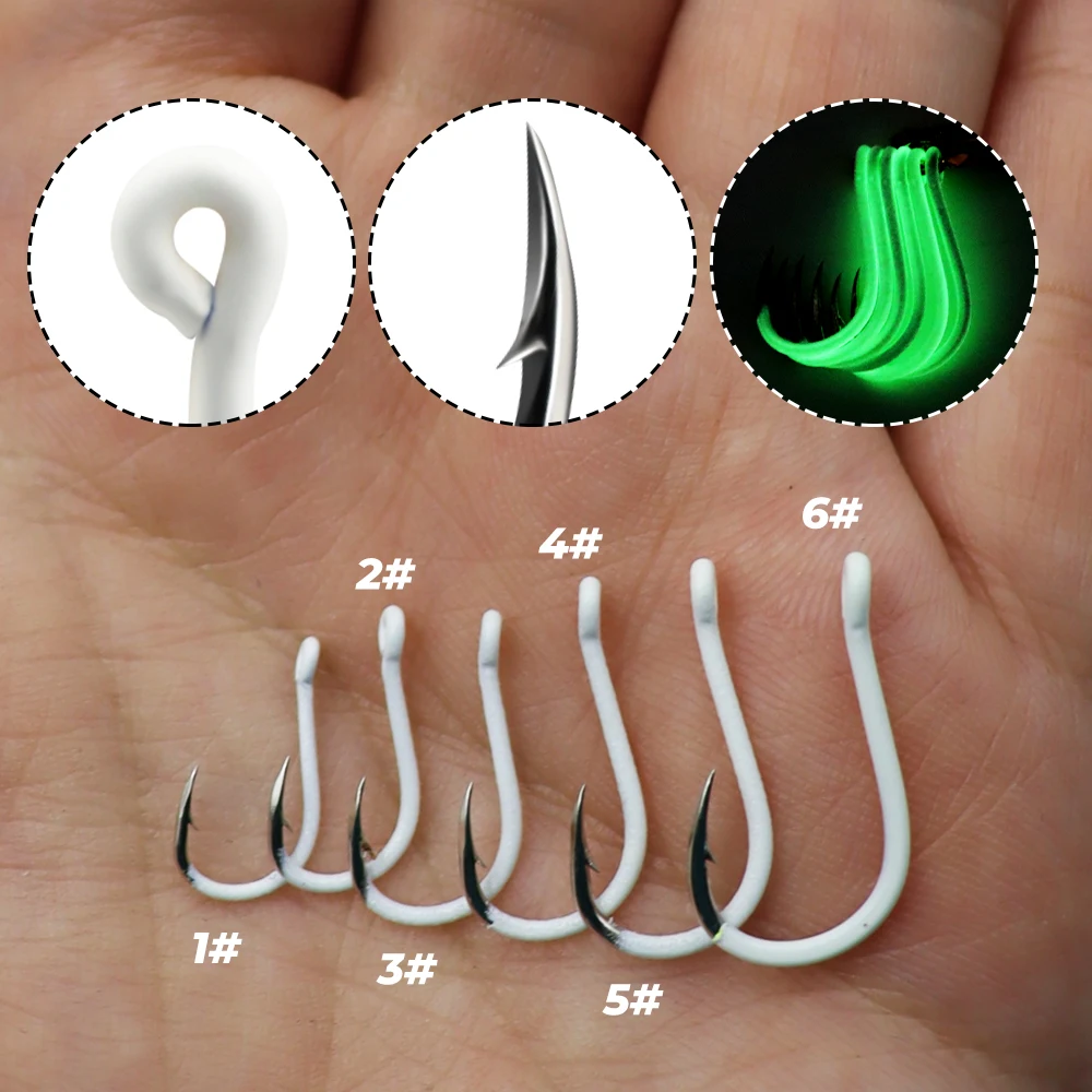 ZYZ 8 ~ 10 piezas Gancho Chinu luminoso Tamaño 1 # -6 #   Anzuelos de acero rico en carbono, puntas de anzuelo compensadas afiladas, anzuelo de pesca de agua dulce y salada - imagen 4