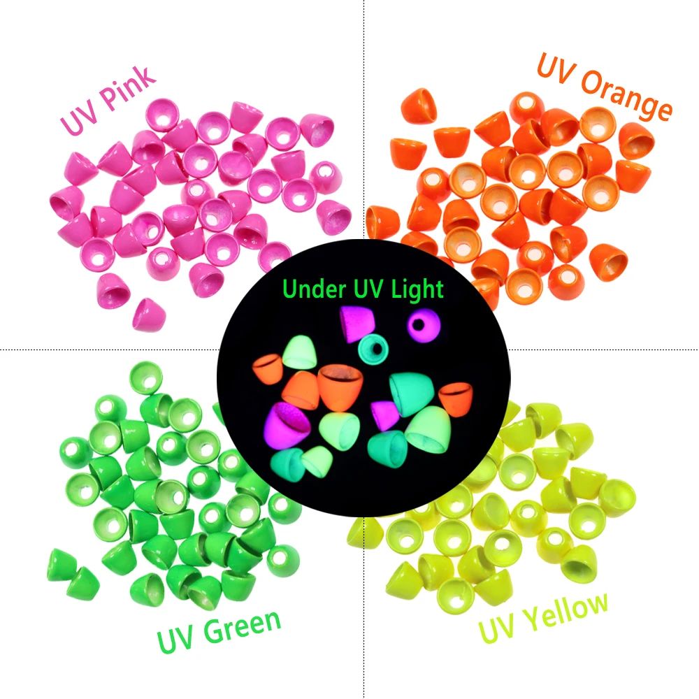 10 uds/40 Uds. De cuentas de cono de latón para atado de moscas con brillo UV, cabeza cónica para pesca de trucha Slamon, serpentinas de insectos lanosos, Material de tubo para moscas - imagen 5