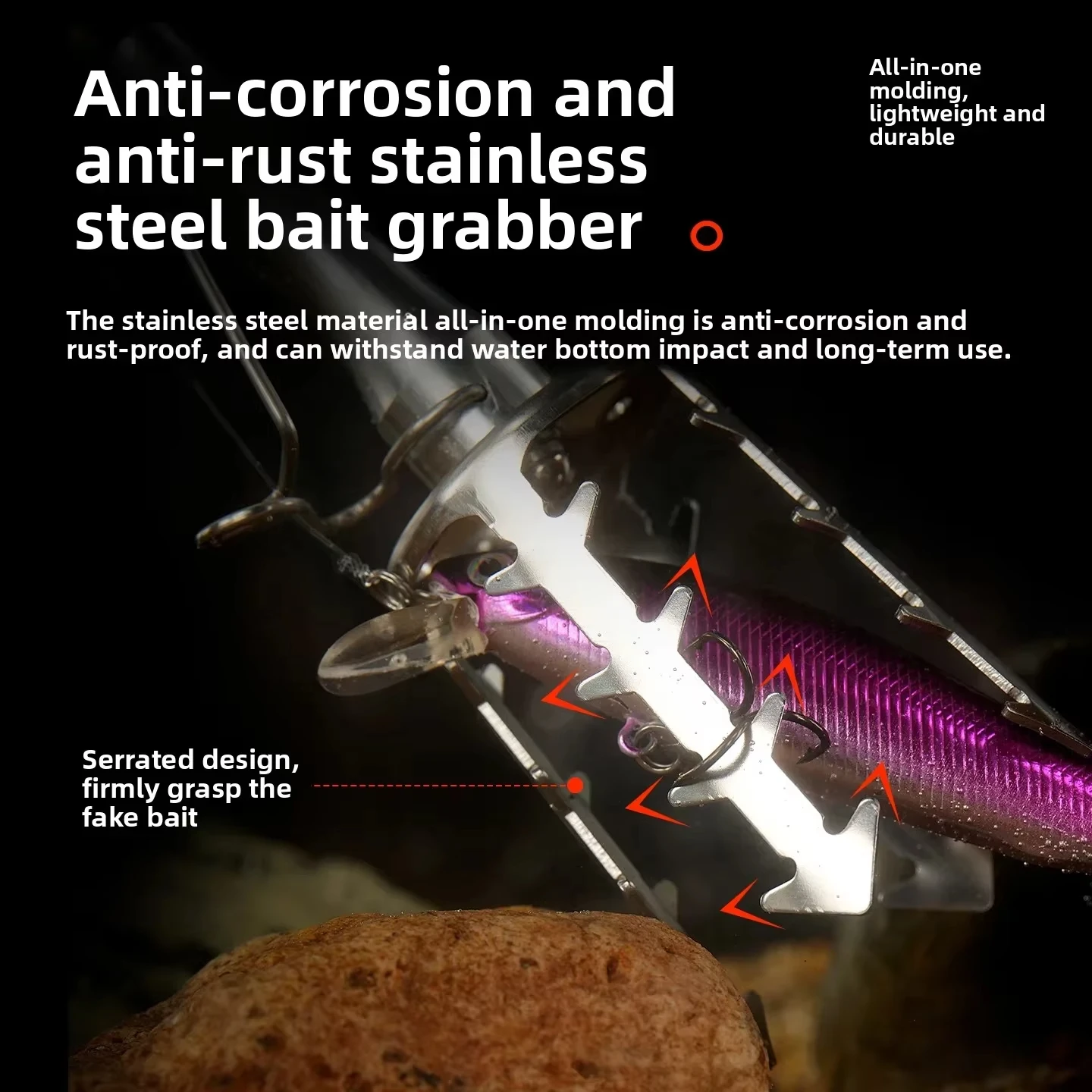 Recuperador de señuelos de acero inoxidable con línea de PE de 30m, fuerza de tracción de 132LB, pinza de cebo, señuelos de peces atascos, buscador de cebo, herramientas de pesca - imagen 5