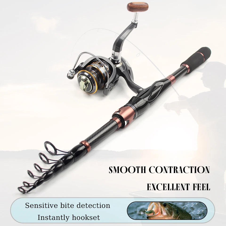 Caña telescópica con carrete portátil para pesca en agua dulce