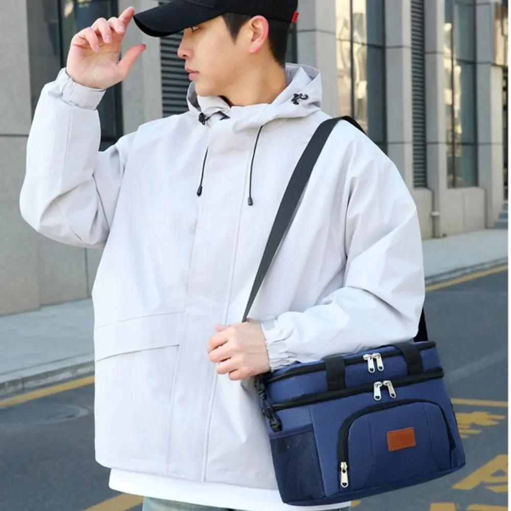 Bolsa de almuerzo con aislamiento de tela de buey, bolsa térmica cálida para alimentos de Color sólido de gran capacidad, bolsas de mano para alimentos, paquete aislante, bolsa de mamá - imagen 4