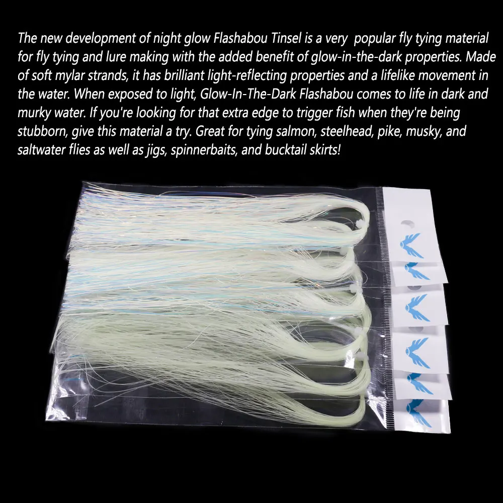 Bimoo, 0,37mm de ancho, brillo nocturno luminoso, oropel Flashabou, materiales para atado de moscas para ninfas, Streamer, pesca en agua salada, señuelos con mosca - imagen 5
